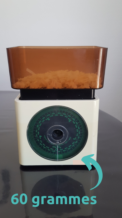 60 grammes de copeaux de savon de Marseille